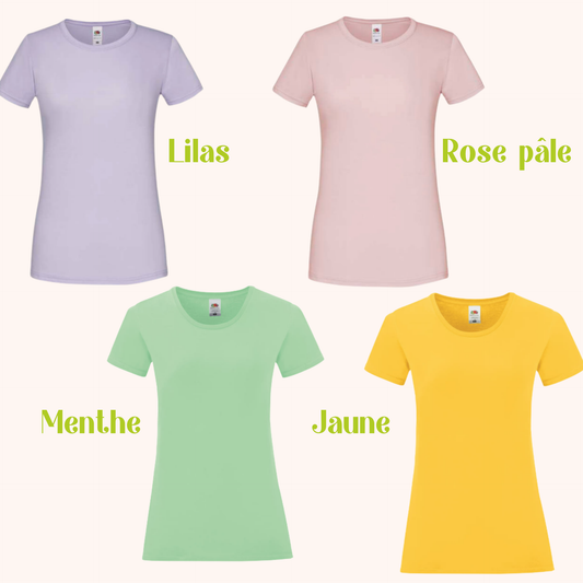 T-shirt col rond coupe femme pastel