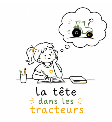 Broderie "La tête dans les tracteurs" fille