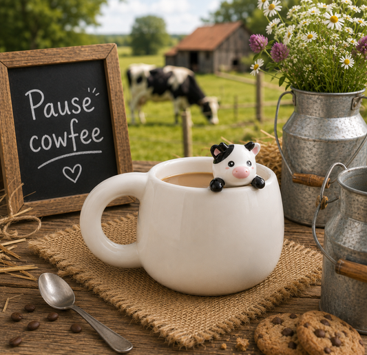 Tasse en céramique avec breloque vache
