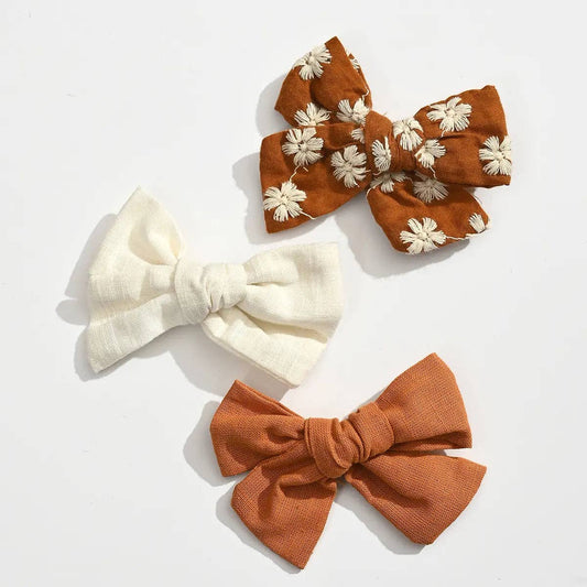 Lot de 3 barrettes noeud tissu Marron